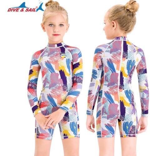Girls Swimsuit UPF 50+ UV One Piece Swimwear Printed 2-10 Years Boys Kids Back Zip Rash Guard Bathing Suits Sunsuit Sun UV