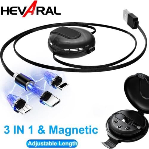 3 IN 1 Magnetic Type-C Charging Cable With Case Length Adjustable For Micro 8 PIN Android Charging Cable Huawei Port Fast Stable