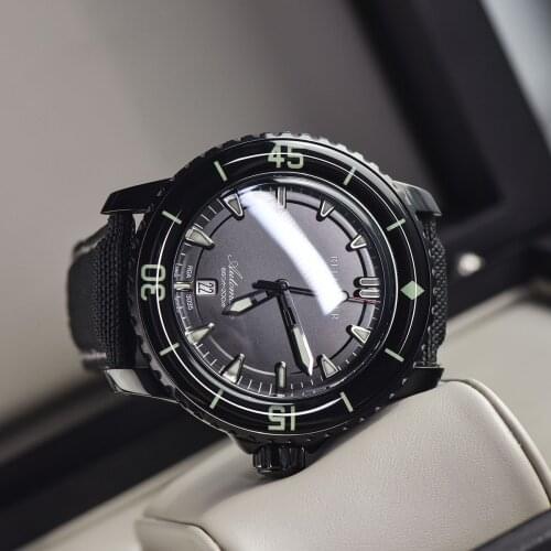 Reef Tiger/RT Luminous Sport Watches Mens Black Steel Nylon Strap Automatic Dive Watches with Date RGA3035