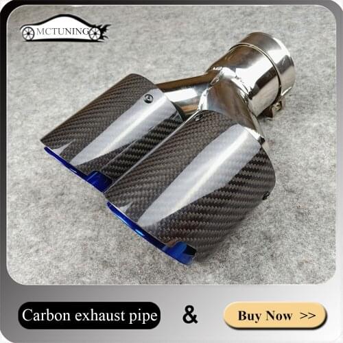 ONE PCS: Car Exhaust System Glossy Carbon fiber Double Exhaust tips/ muffler pipe Burnt blue Universal Muffler Nozzles