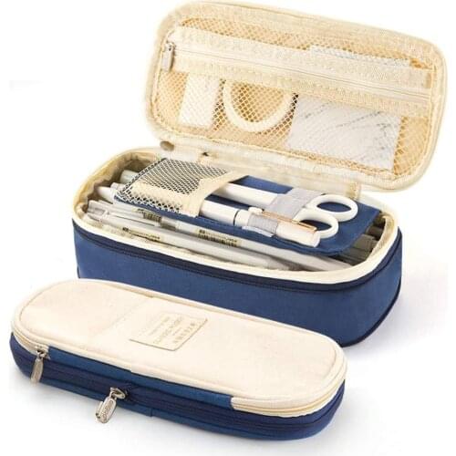 Office School Student Supplies Classic Pocket Pen Pencil Case bags Fold Canvas Stationery Storage Bag Organizer for Cosmetic