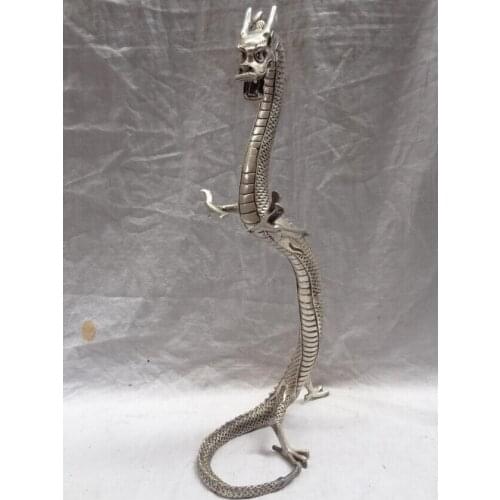 Song voge gem S2405 17" China 12 Zodiac Silver Wealth FengShui Fly Dragon Brass Animals Statue