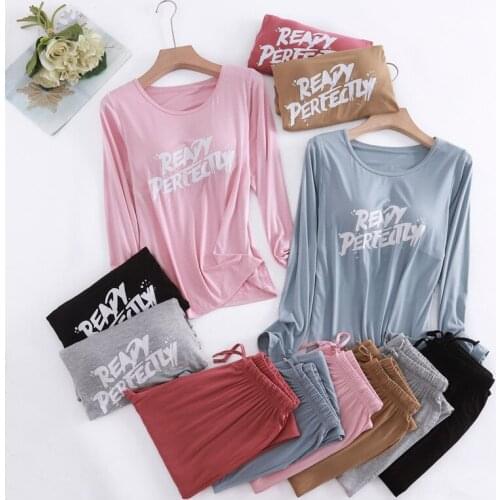 2PCS Pajama Sets Women Long Sleeve Modal Loose Breathable Soft Oversized Ladies Korean Home Clothing Comfortable Pyjamas Suit