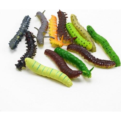 12 Pcs Multi-Color Plastic Caterpillars Models Lovely Wiggly Bugs Tricky Worms Gags & Practical Jokes Halloween Kids Toys