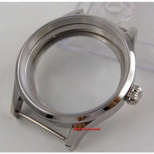 Polished 43mm sterile steel Watch CASE sapphire glass fit 6498 6497 movement 144