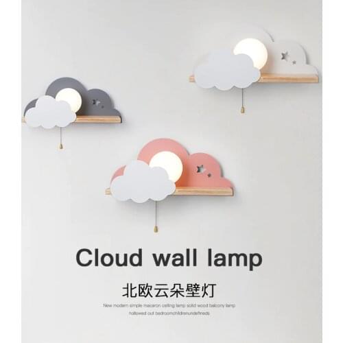 Nordic new cloud bedroom bedside lamp simple modern with pull switch shelf childrens room wall lamp