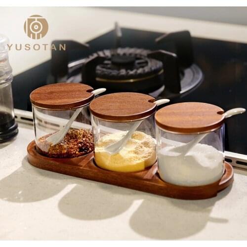 Kitchen supplies seasoning box seasoning tank set household glass spice tools salt pigs server spice jar oil salt jar sugar cans