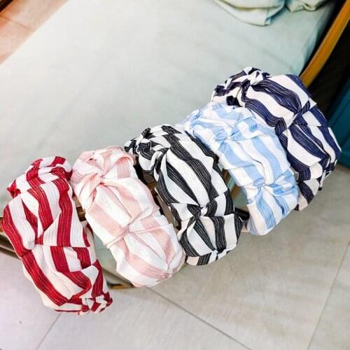 Retro Striped Print Headband Bezel Turban Scrunchies for Women Hairband Girl Hair Accessories Head Hoop Hair Jewelry Rubber Band