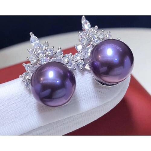 Pure 925 Sterling Silver 1102 Fine Jewelry Fresh Water 9-10mm Purple Pearl Stud Earrings for Women Fine Pearl Earrings