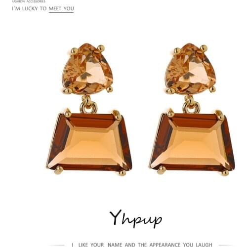 Yhpup Delicate Champagne Cubic Zirconia Women Earrings Fashion Cute Metal Geometric Earrings Zinc Alloy Jewelry бижутерия Gift