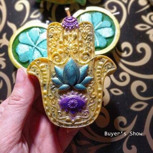 HAMSA Lotus in the Palm Silicone Soap Mold Khamsah Hand Molds for DIY Soap Making Hand of Fatima Mascot Candle Resin