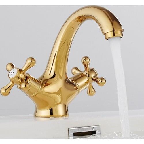 Fashion brass gold and white finish bathroom hot and cold basin faucet sink faucet with cross handle