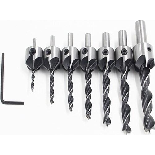 7pcs/set HSS 5 Flute Countersink Drill Bit Set 3mm-10mm High Speed Steel Chamfer Reamer Woodworking Power Tool