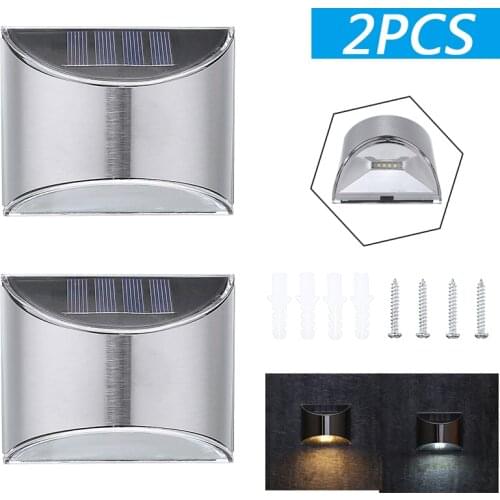 2Pcs LED Solar Fence Lamps Stair Light Waterproof Outdoor Garden Pathway Yard Patio Stairs Steps Fence Wall Lamps