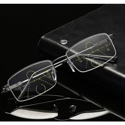 Titanium Frame Metal Progressive Multifocal Reading Glasses Bifocal Men Anti Blue Light Presbyopia Glasses Women High Quality1.5