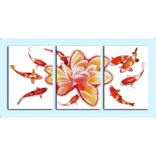 Everlasting Love Better And better(2)(Nine fishes)(triptych) Ecological Cotton Cross Stitch 11CT And 14CT Printed Christmas