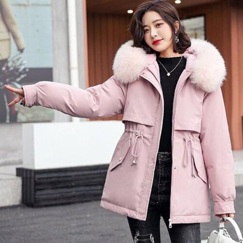 Bella 2021 New Hooded Female Winter Coat Womens Winter Jacket With Fur Collar Casual Warm Adjustable Waist Cotton Liner Parkas