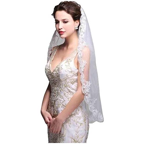 Womens Wedding Veil 1T Fingertip Length Lace Veil for Bride Embroidered Veil With Comb Wedding Headpiece