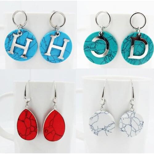 Natural Stone Water drop Round Shape Dangle Earrings Color Stone With Rhodium Plating Jewelry For Women Ethnic Gifts