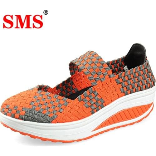 SMS Womens Shoes Flat Platform Woven Loafers Fashion Female Sneakers Slip On Summer Breathable Sneakers Casual Shaking Shoes