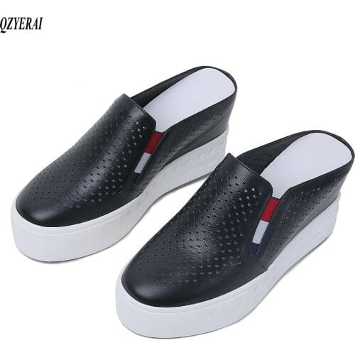 Spring Summer New Style Natural Leather Womens Slippers Tall Slippers Sandals Breathable Womens Shoes Size 34-40
