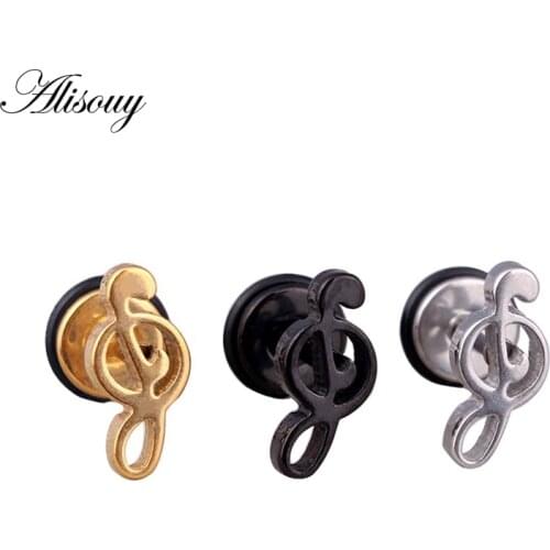 2 pieces =1 pair titanium Steel Treble Clef Music Note Ball Screw-back ball Men Women Unisex Ear Piercing stud Earrings for men