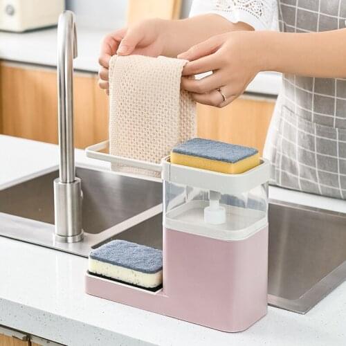 3 IN 1 Kitchen Cleaning Combination Rack Soap Pump Dispenser Sponge Holder Tea Towel Holder Multifunctional Kitchen Rack