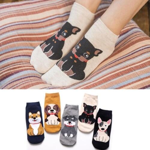 5 Pairs Cute Harajuku puppy Animal Socks Women Breatable Korean dog Rabbit Dog Duck Funny Low Cut Ankle Sock Female Happy Sox