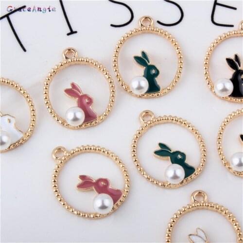 5pcs enamel rabbit charms for jewelry making fashion Pearls Animals charm for earring pendant bracelet and necklace charms DIY