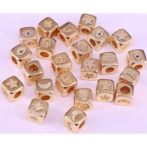 5Pcs Cubic Zirconia CZ Micro Pave eye star moon Square Design Spacer Beads Findings