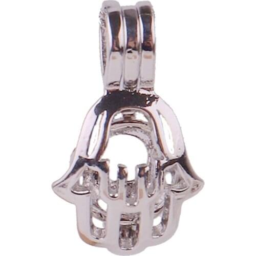 5pcs Dull Silver copper Fatimas Hand can be opened Beads Pearl Cage Pendant Locket Fairytale Party Essential Oil Diffuser