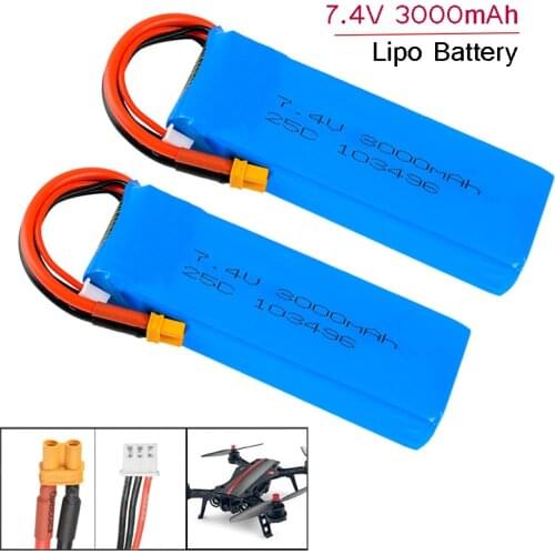 Upgrade 7.4V 3000mAh 25C Lipo Battery 2S Rechargeable battery XT30U Plug for MJX Bugs 8 Bugs 6 B8 B6 RC Quadcopter 7.4v Battery