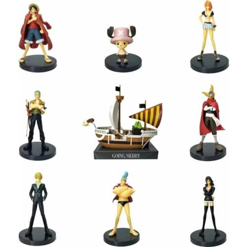 Anime One Piece Going Merry Luffy Zoro Chopper Nami Robin Sanji Usopp Franky PVC Action Figure Collectible Model Toys Doll 9PCS