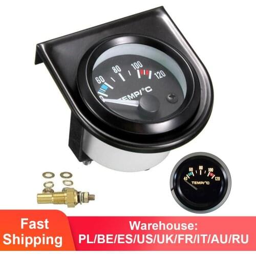 Car Gauge 2" 52mm Water Temp Gauge 40~120 Centigrade Temperature Vehicle Meter Black Shell 12V