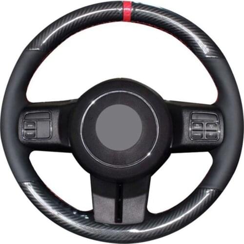 Car Steering Wheel Cover Hand-Stitched Black Carbon Fiber Genuine Leather For Jeep Compass 2011-2016 / Grand Cherokee 2011-2013
