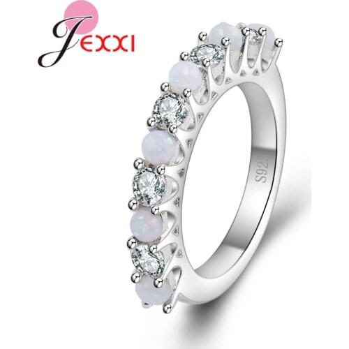 Clssic New Design Round CZ&Opal Stone Small Cute 925 Silver Wedding Rings For Women Jewelry Simple Fashion Party Gifts