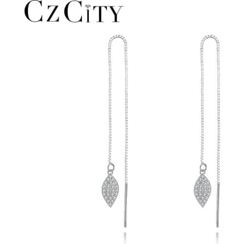CZCITY 925 Sterling Silver Tassel Leaf-Shaped Drop Earrings for Women Wedding Anniversary AAA CZ Fine Jewelry Brincos SE20052107