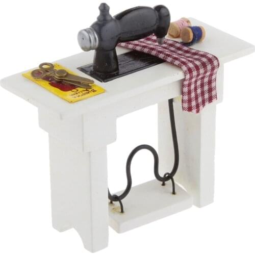 Kids Newest 1:12 Scale Dolls House Miniature Treadle Sewing Machine Dollhouse Decoration Pretend Play Classic Toys Accessory