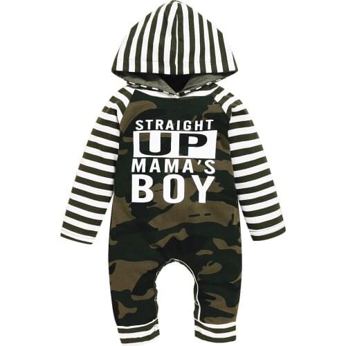 Baby Camouflage Striped Jumpsuit Fashion Casual Letter Print Long Sleeve Cotton Hooded Soft Breathable And Comfortable Romper