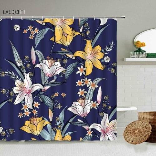 Elegant Floral Pattern Shower Curtain European-Style Flower Plant Leaf Color Abstract Art Bathroom With Hook Waterproof Screen