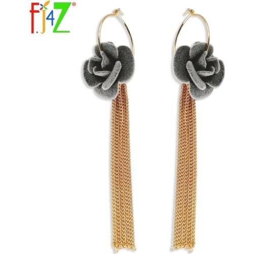 F.J4Z Women Drop Earrings Beautiful Red Gray Black Flower Chain Tassel Trending Drop Earrings for Woman Bijoux