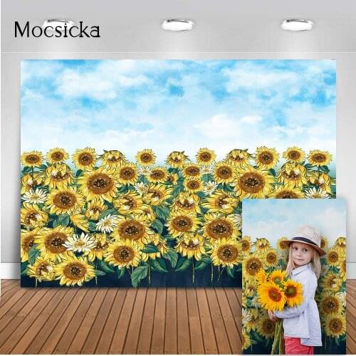 Oil Painting Sunflower Backdrop for Photography Newborn Kids Abstract Texture Background for Photo Booth Props White sky Props