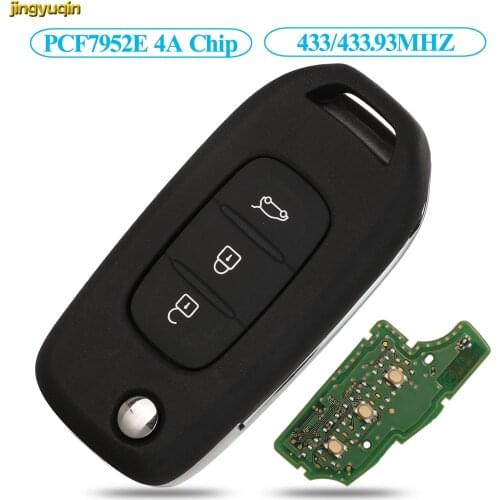 Jingyuqin Flip Remote Car Key Control PCF7952E 4A Chip 433/433.93MHZ For Renault Kadjar Captur FOB 3 Buttons