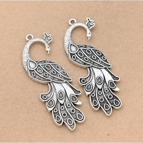 KJjewel Antique Silver Plated Bird Charms Pendants Jewelry DIY Findings Jewelry Making Bracelet Accessories 61x21mm