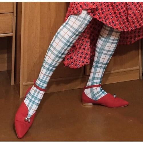 Fashion Sexy Designs Square Grid Pattern Digital Print Tights Womens Pantyhose Ladies Thick Soft Stockings