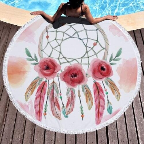 Round large Beach Towel 1pcs 150cm Mandala Geometric Feather flower Printed Tassel Fringing Thick Bath yoga Towels Bohemia style