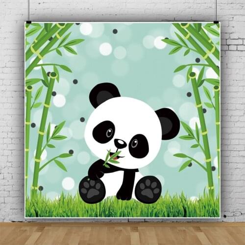 Laeacco Panda Bamboo Green Grassland Baby Birthday Party Decor Background For Photography Personalized Poster Photo Backdrops