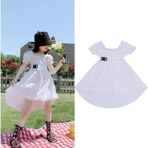 Menoea 2021 New Summer Fashion Style Children Dress Dark Girls High Waist Dovetail Dress Children Vintage Square Collar Dresses