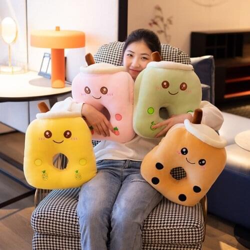 Cute Bubble Tea Cup Plush Nap Pillow Hand Warmer Sofa Car Cushion Stuffed Food Toys Soft Milk Dolls for Kids Girls Birthday Gift