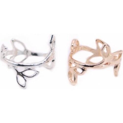 Cute Chic Tree Ring Hollow Leaf Design Romantic Cartoon Style Gold White Rose Three Color Optional Suitable for Women